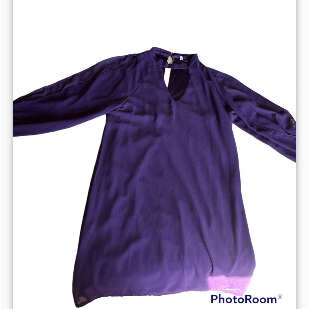 Sheer long sleeve royal purple dress